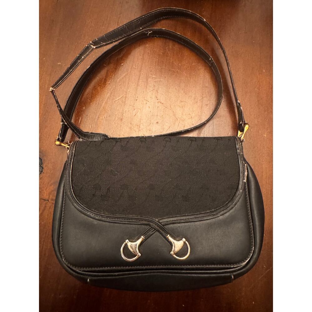 RARE-Vintage 1970s Gucci Horsebit Canvas 2-Way Convertible Clutch Shoulder Bag - Picture 6 of 7